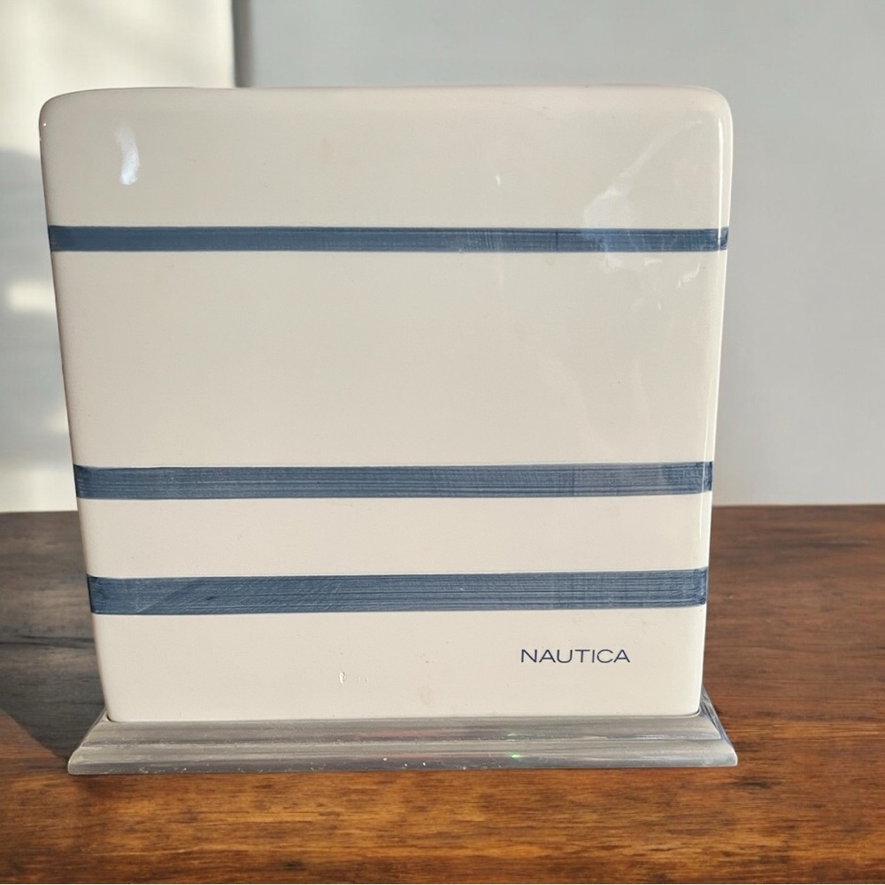Vintage Nautica Cream and Blue Striped Decor Accent Tissue Cube/Cover